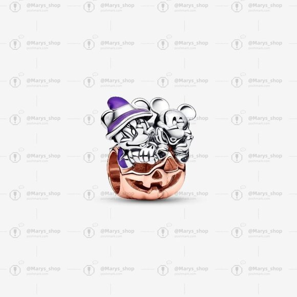 Pandora Disney Mickey Mouse & Minnie Mouse Halloween Pumpkin Charm - Picture 1 of 2